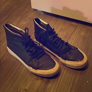 Vans black leather high tops size 5.5